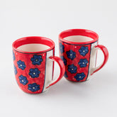 Floral Ceramic Coffee Mug Set of 2, Red, 3x3.75 - Eyaas